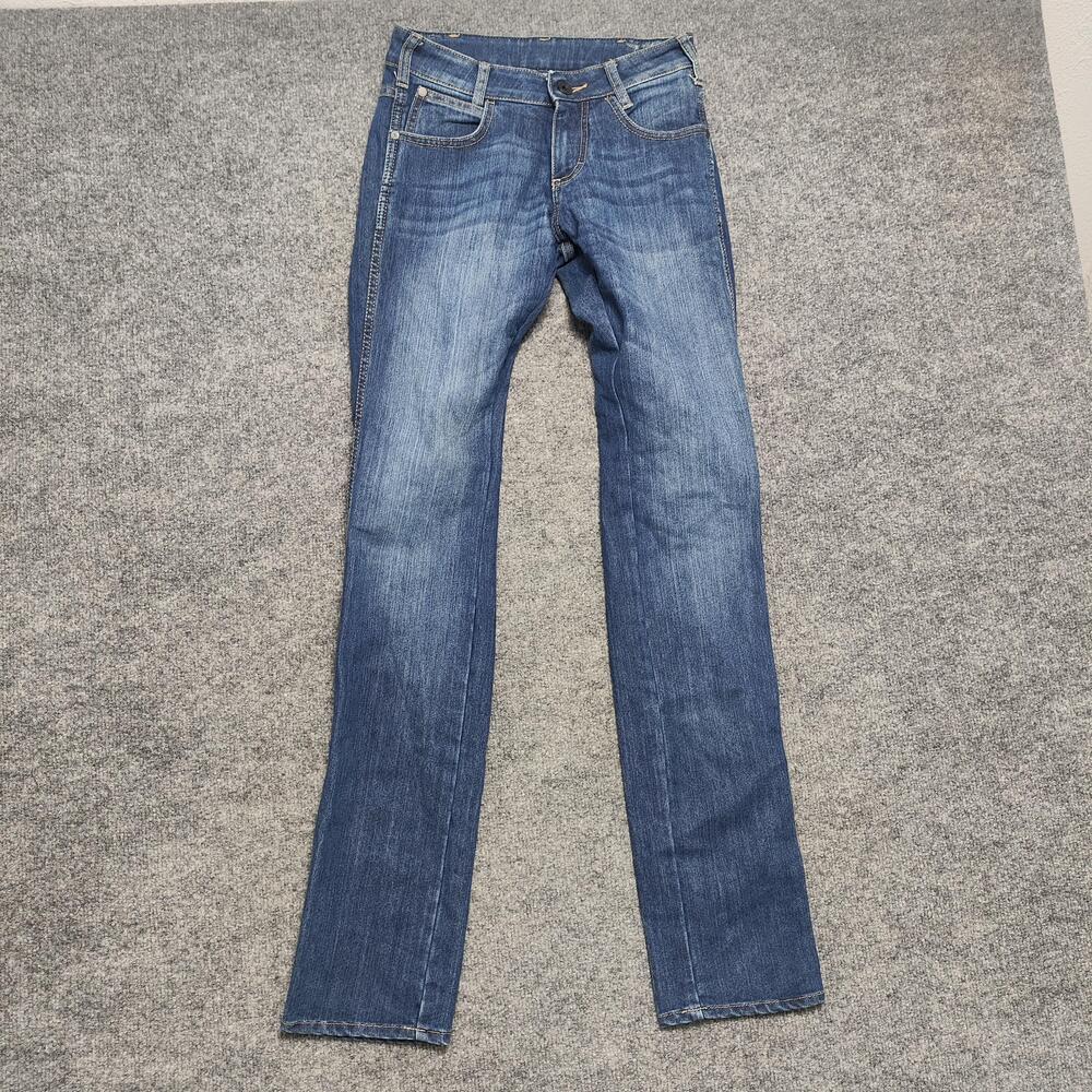 Wrangler Jeans Womens 28 Blue Medium Wash Low Rise Slim Straight Stretch Denim